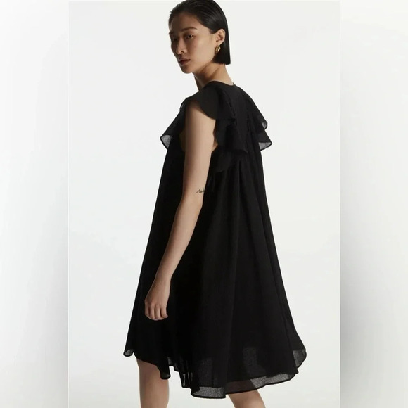 COS Ruffled Cap Sleeve Mini Dress Flowy Black 
Size 4 - Picture 3 of 13